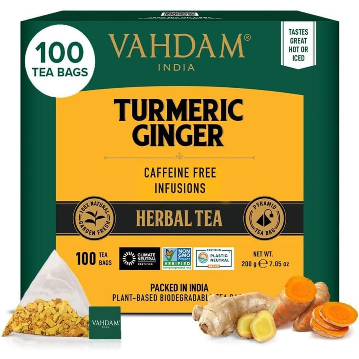 Turmeric Ginger Herbal Tea Tisane, 100 Teabags