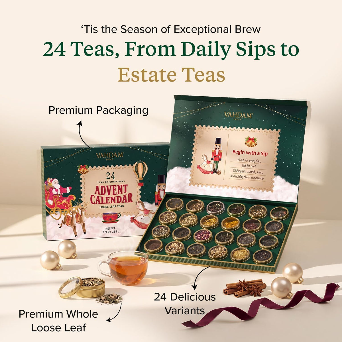 Tea Advent Calendar Gift Set | 24 Loose Leaf Teas