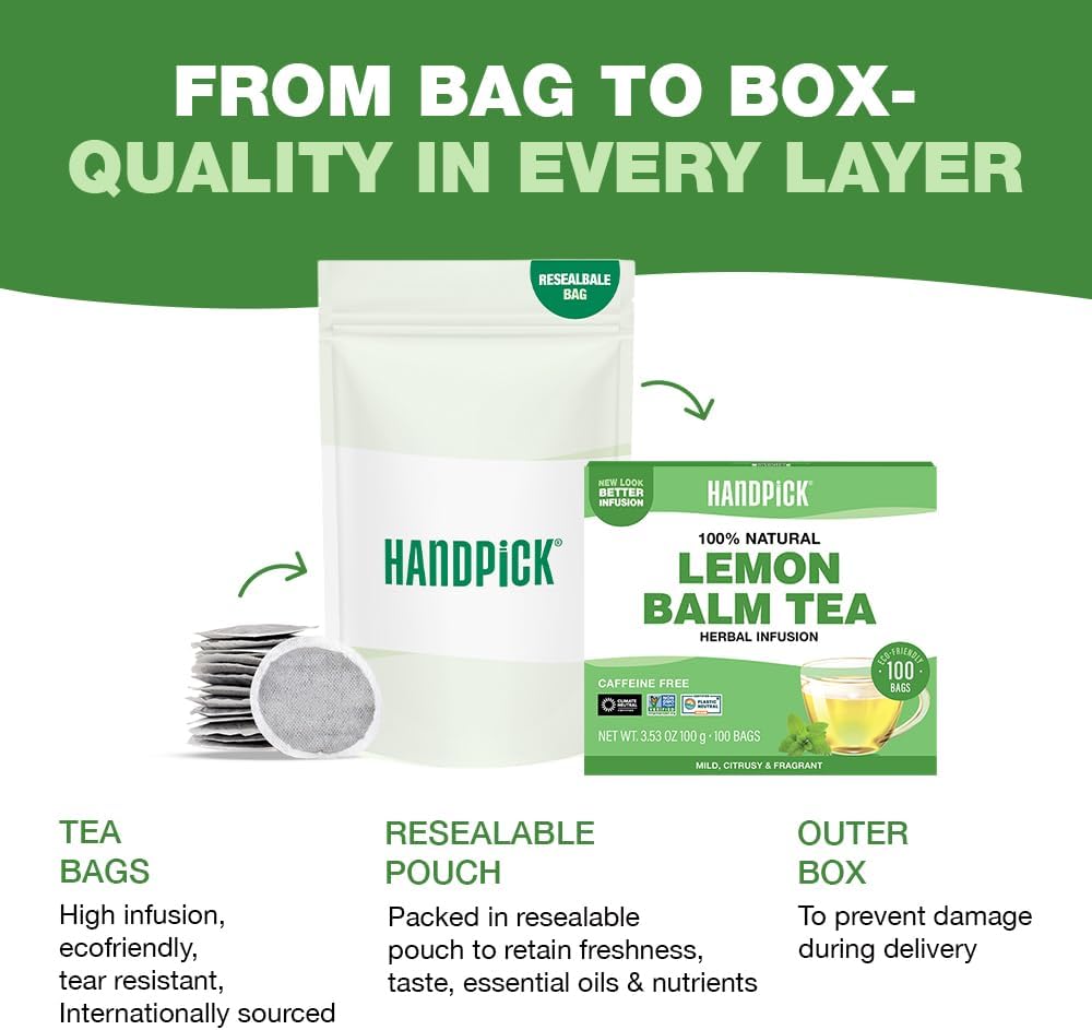 Lemon Balm Tea Bags – 100 Count Caffeine-Free Tea