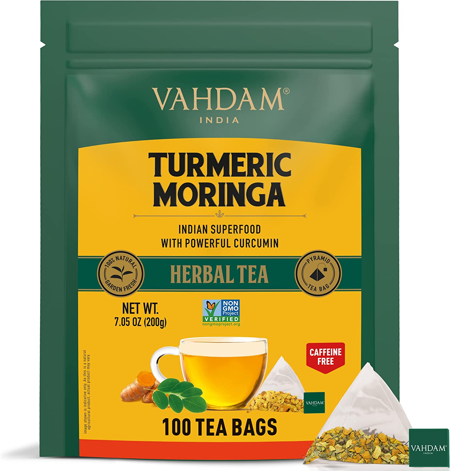 Turmeric Moringa Herbal Tea Tisane, 100 Count