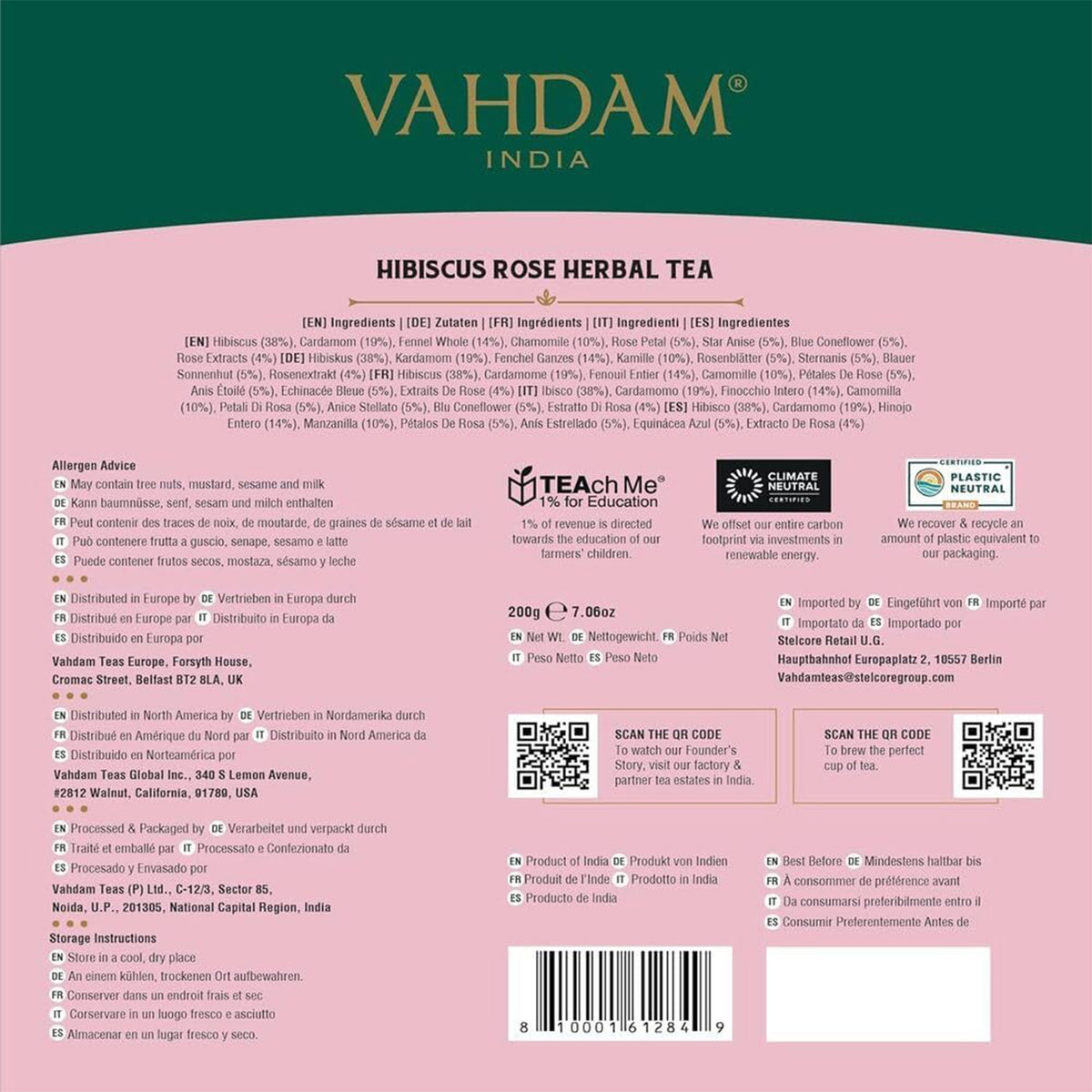 Hibiscus Rose Herbal Tea Tisane, 100 Count
