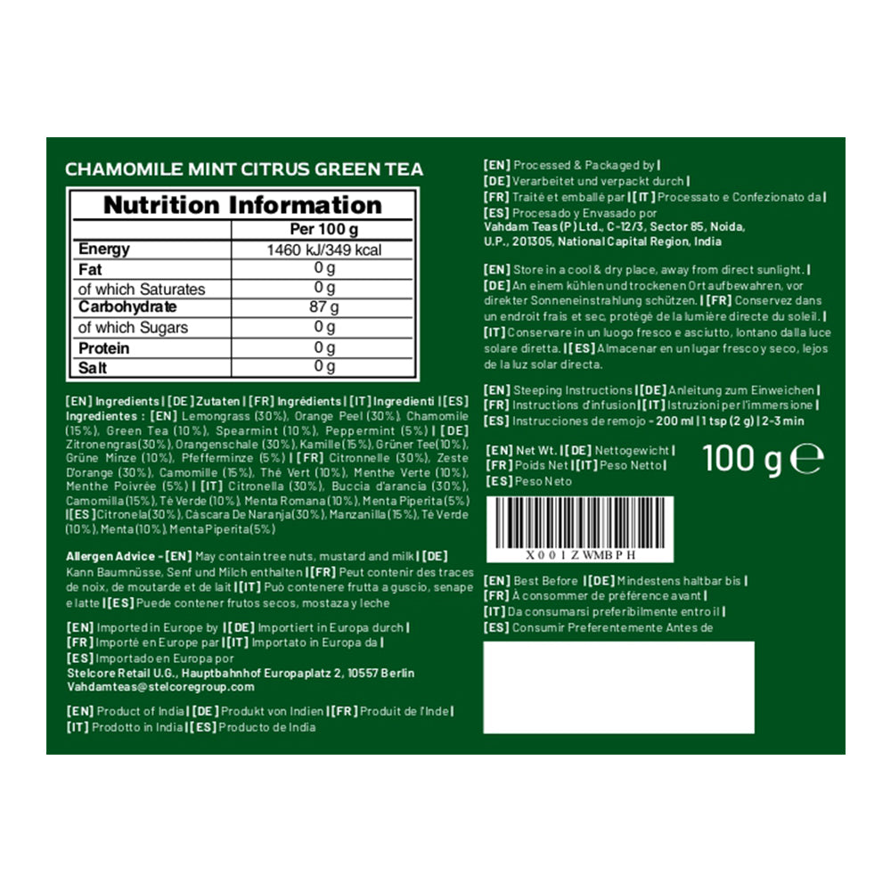 Chamomile Mint Citrus Green Tea, Loose Leaf | VAHDAM®