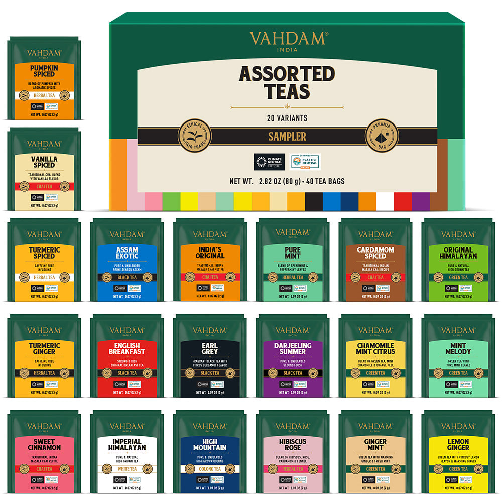 Assorted Tea Bags Sampler, Tea Bags 20 Flavors | VAHDAM®