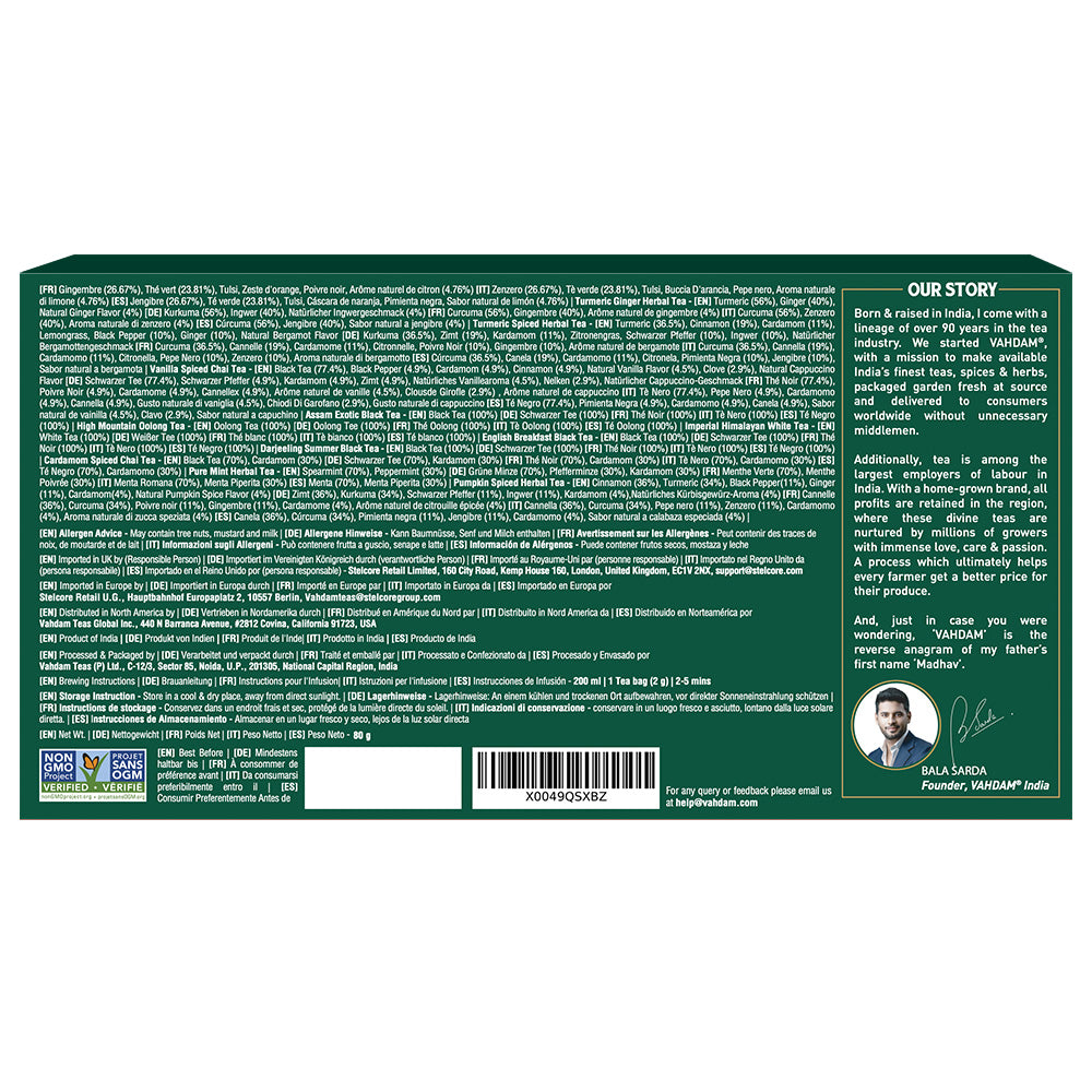 Assorted Tea Bags Sampler, Tea Bags 20 Flavors | VAHDAM®