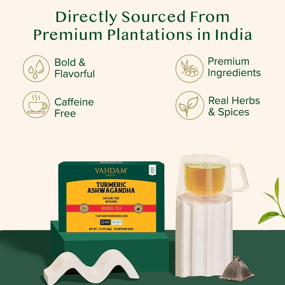 Turmeric Ashwagandha Herbal Tea Bags, 30 Count | VAHDAM®