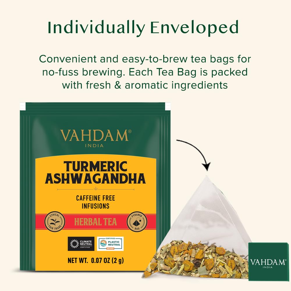 Turmeric Ashwagandha Herbal Tea Bags, 30 Count | VAHDAM®