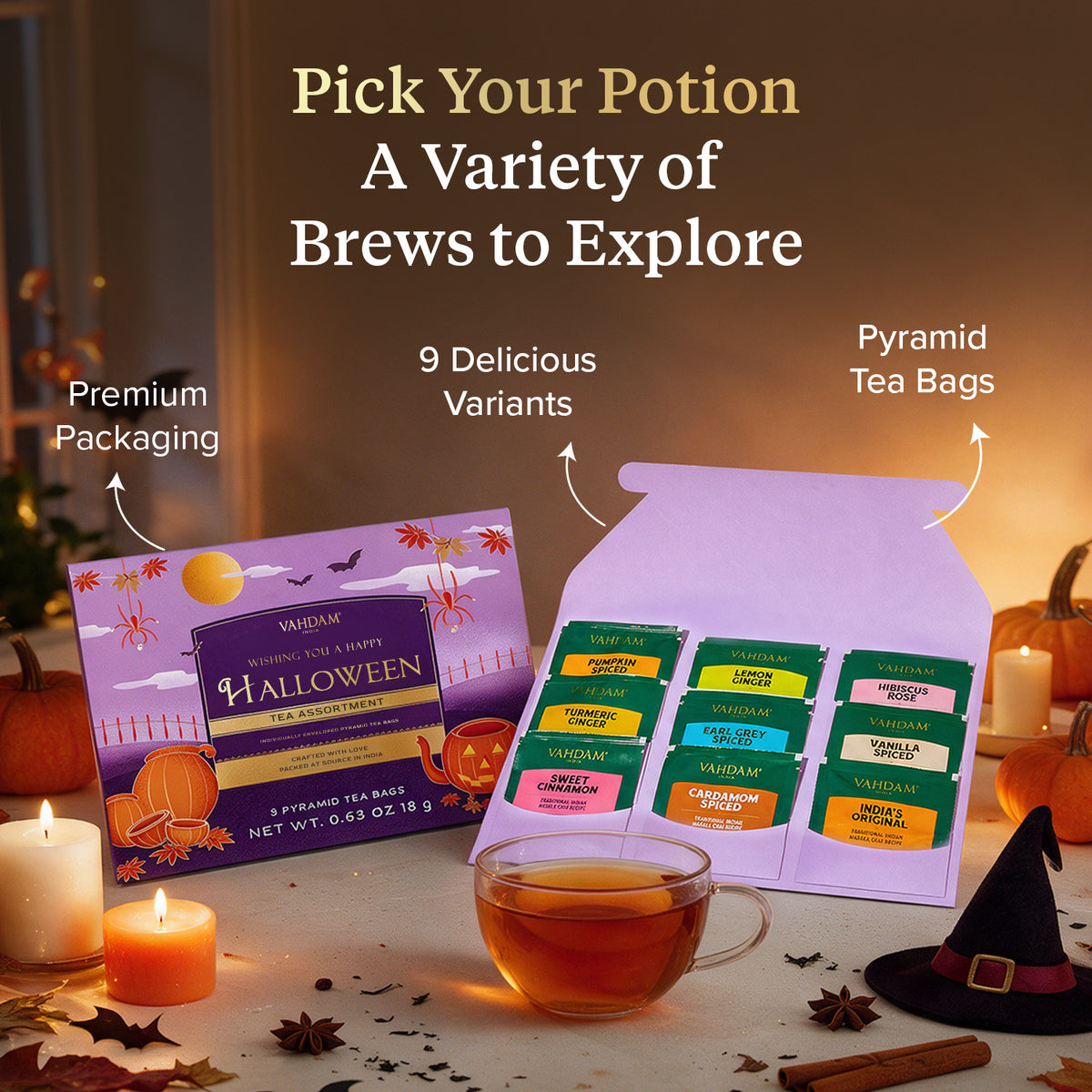 Halloween Tea Gift 9 Premium Pyramid Tea Bags