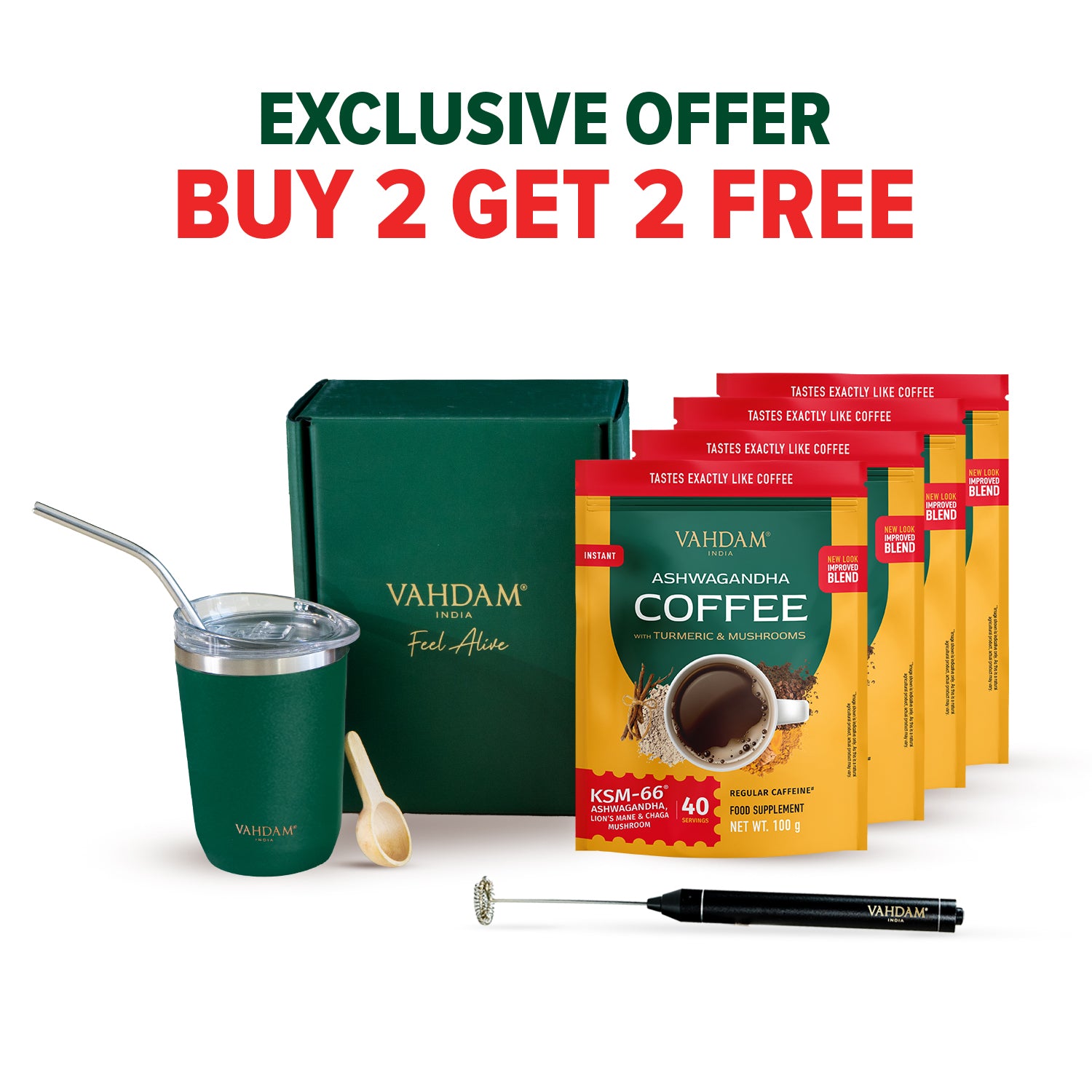 Ashwagandha Coffee 4 Packs (2+2 Free Packs + 8 FREE Gifts worth £70)