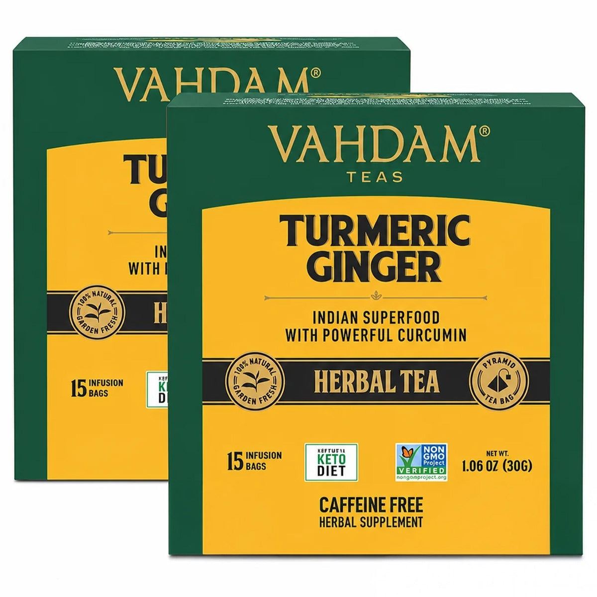 Turmeric Ginger Herbal Tea Tisane, 30 Count (15x2)