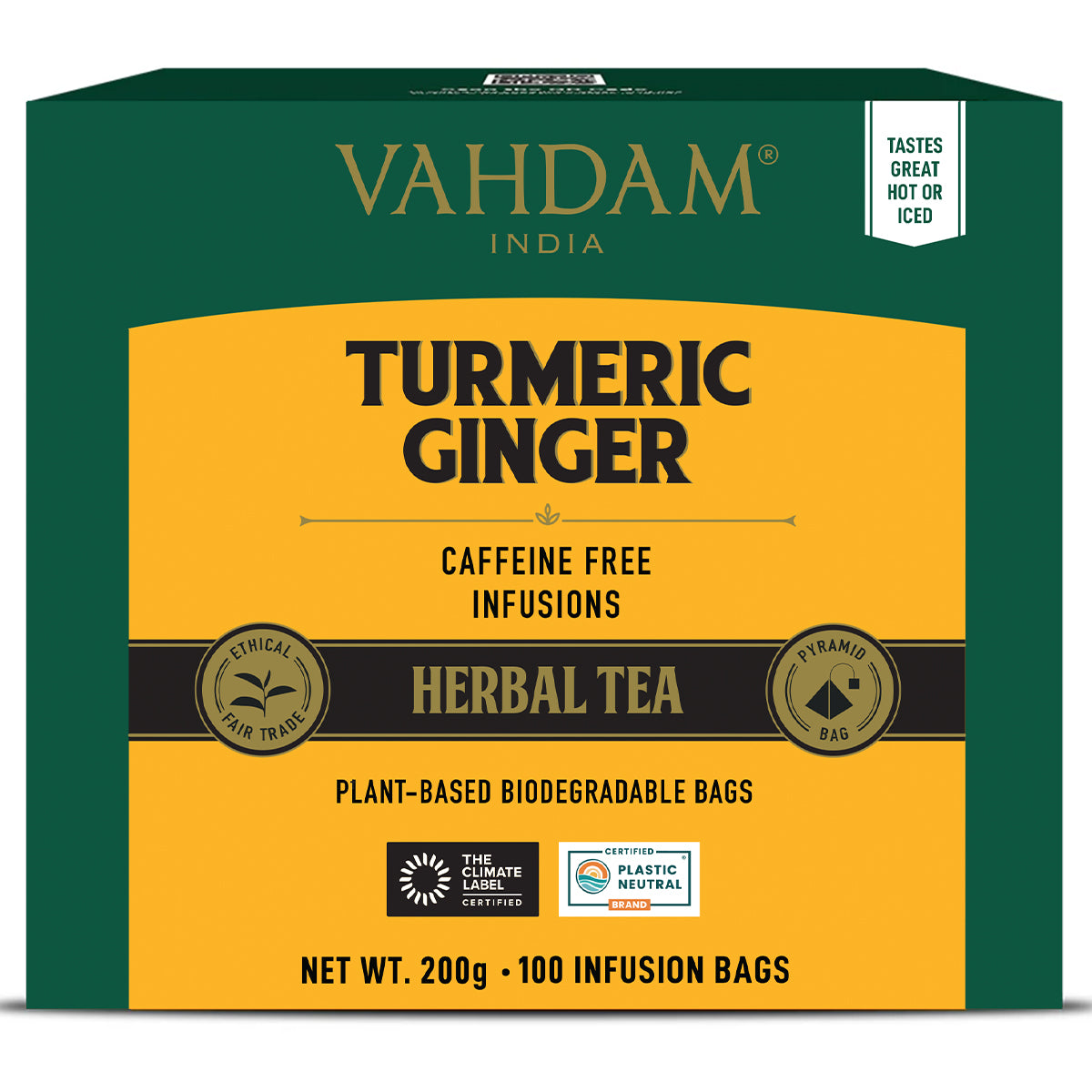 Turmeric Ginger Herbal Tea Tisane, 100 Teabags