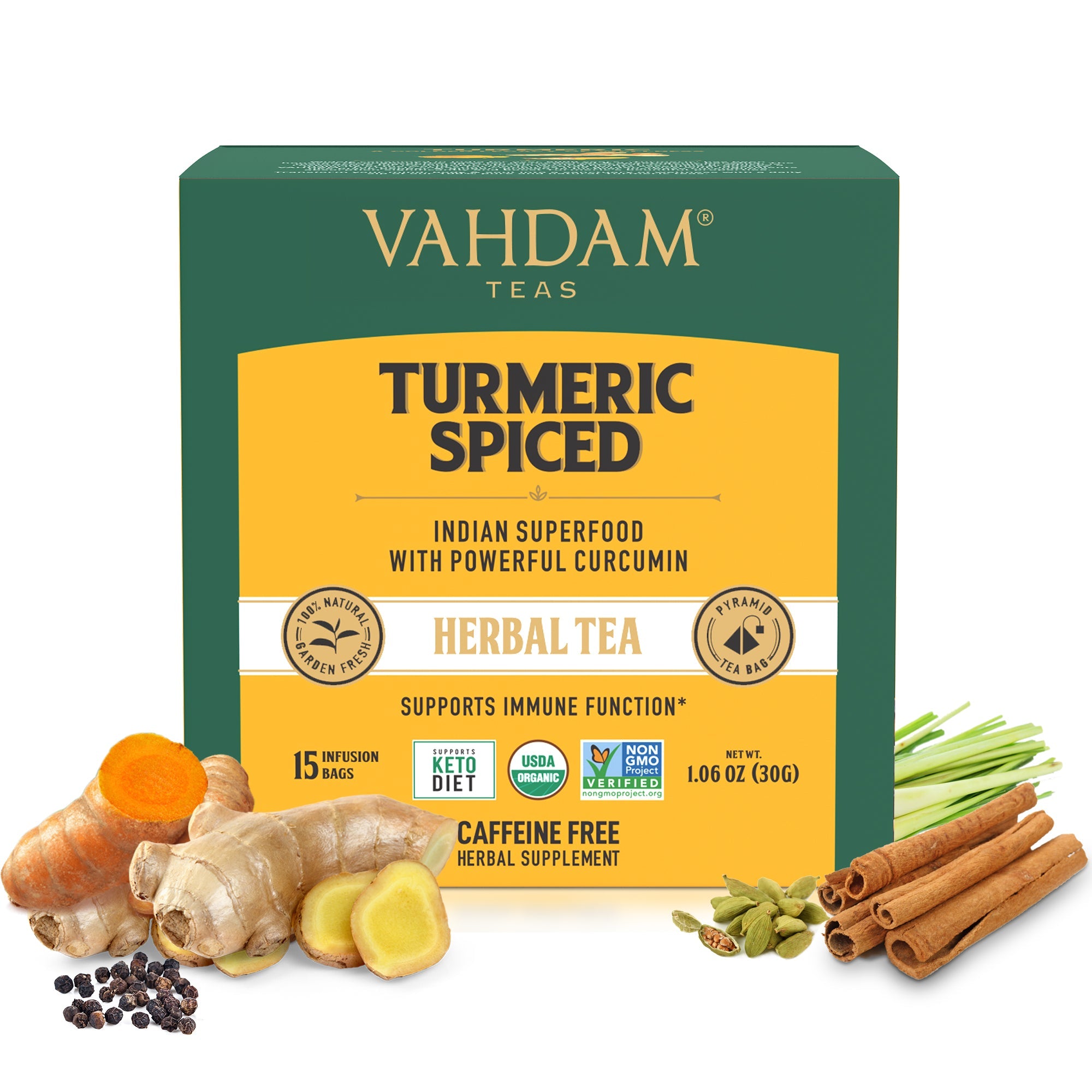 Turmeric Spiced Herbal Tea Tisane, 30 Count