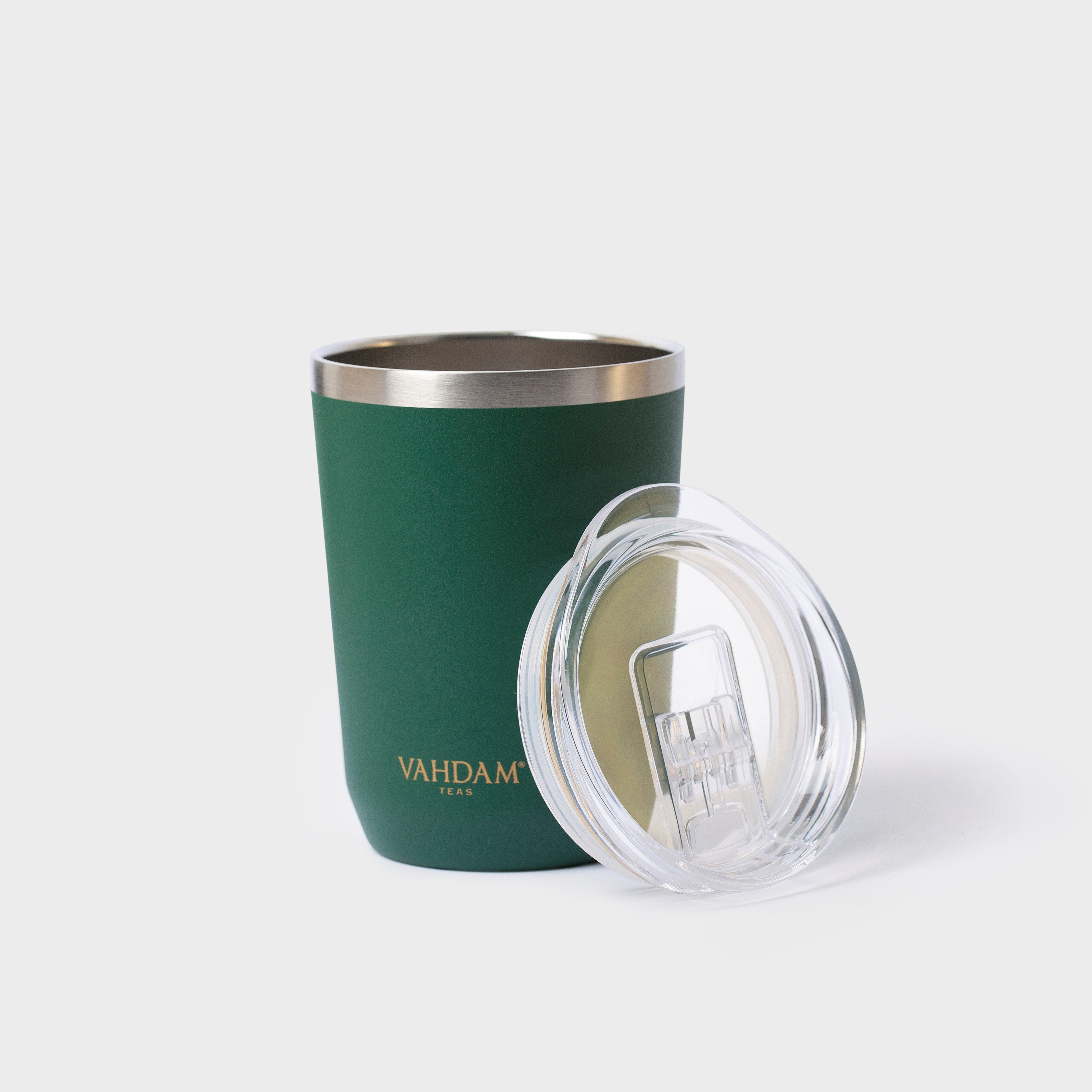 Green insulated stainless steel tumbler with clear lid– VAHDAM®