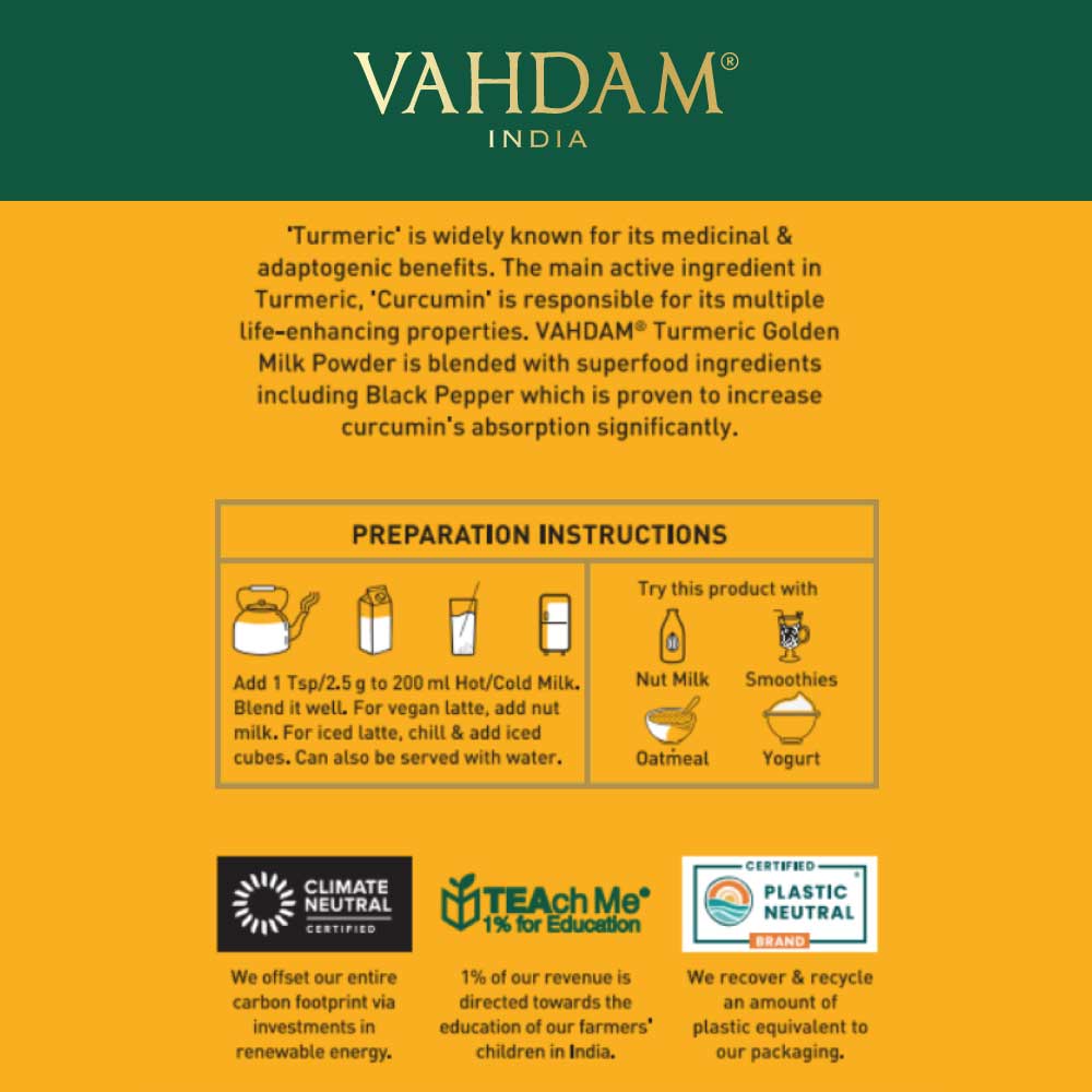 Turmeric Ashwagandha Latte, Golden Milk Powder, 100g