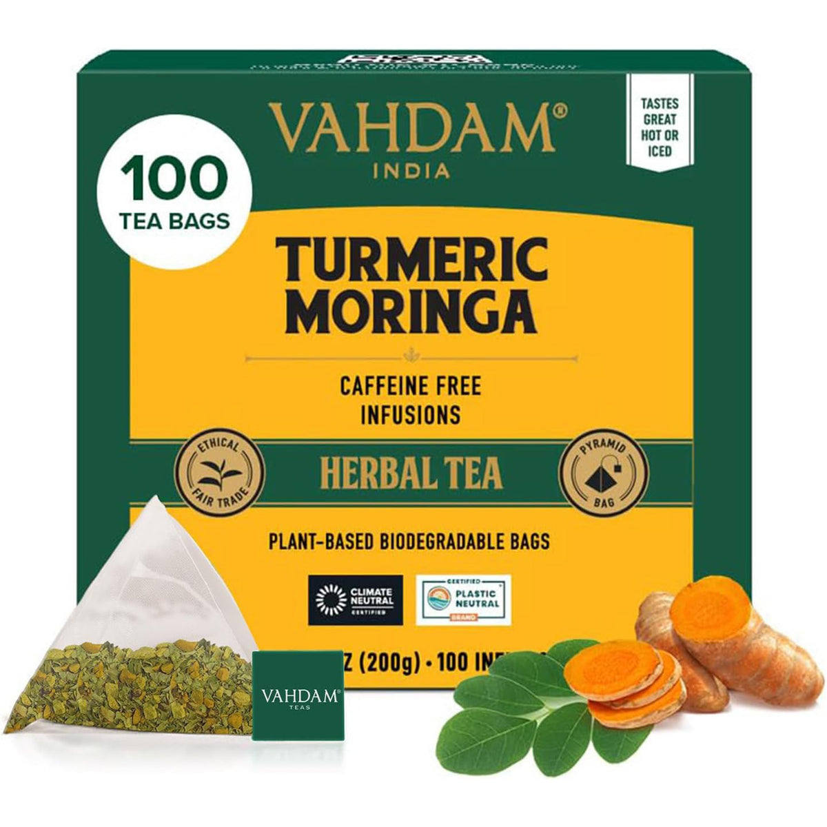 Turmeric Moringa Herbal Tea Tisane, 100 Count