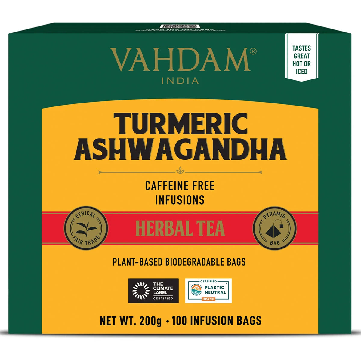 Turmeric Ashwagandha Herbal Tea Tisane - 100 Count