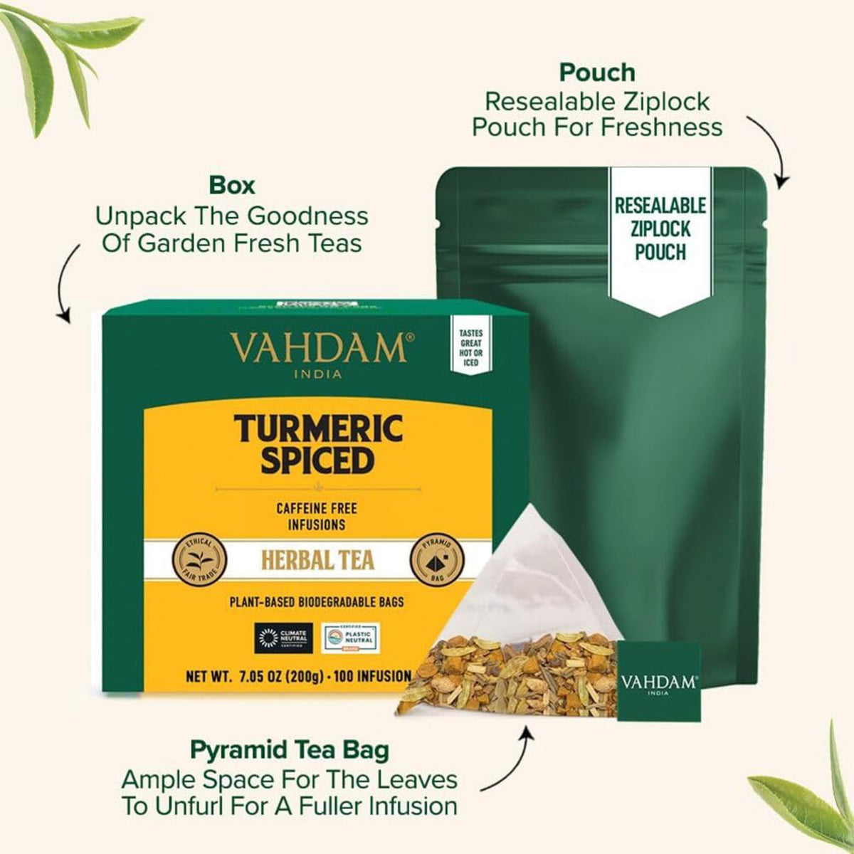 Turmeric Spiced Herbal Tea Tisane, 100 Count