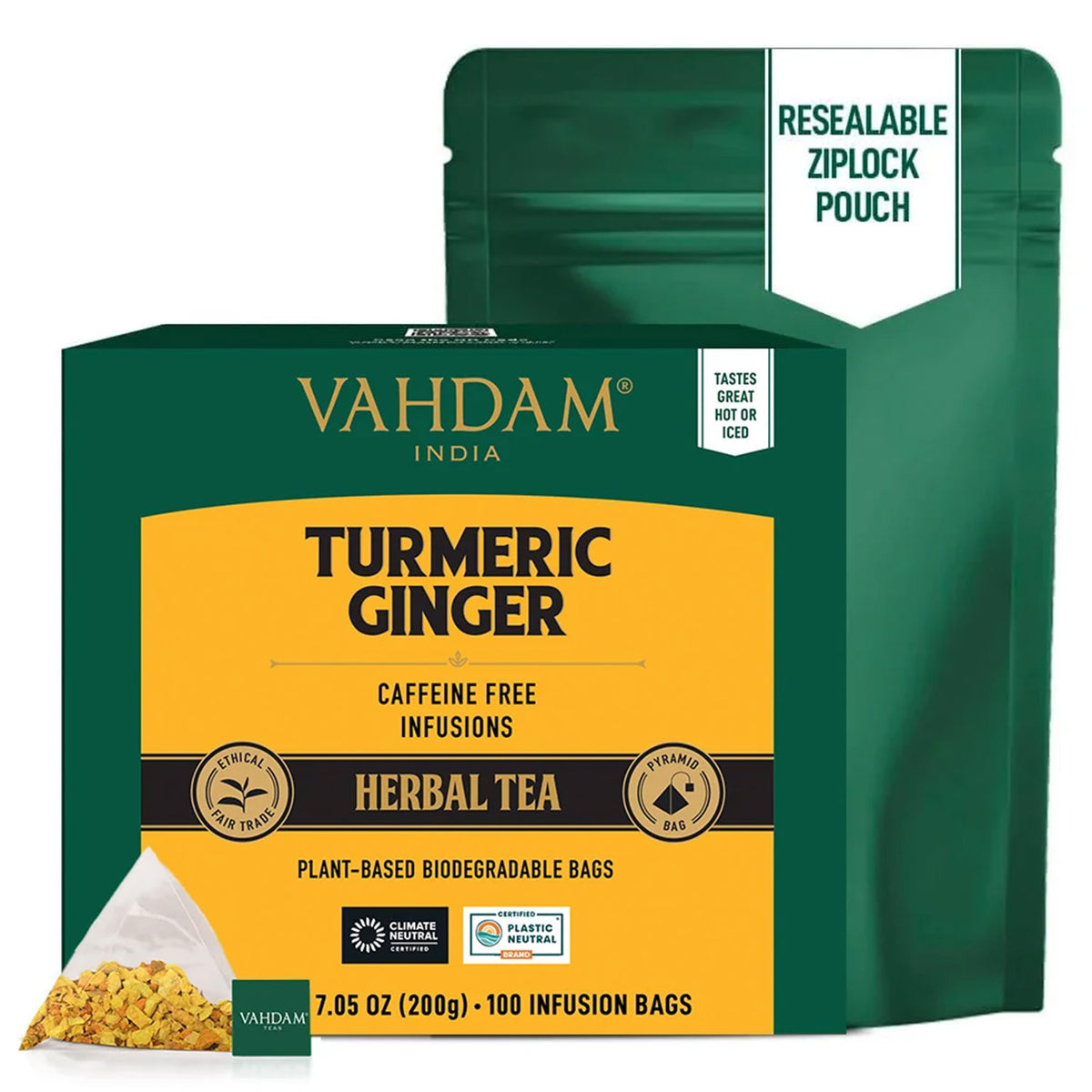  Turmeric Ginger caffeine-free herbal tea bags, 30 count  | VAHDAM®