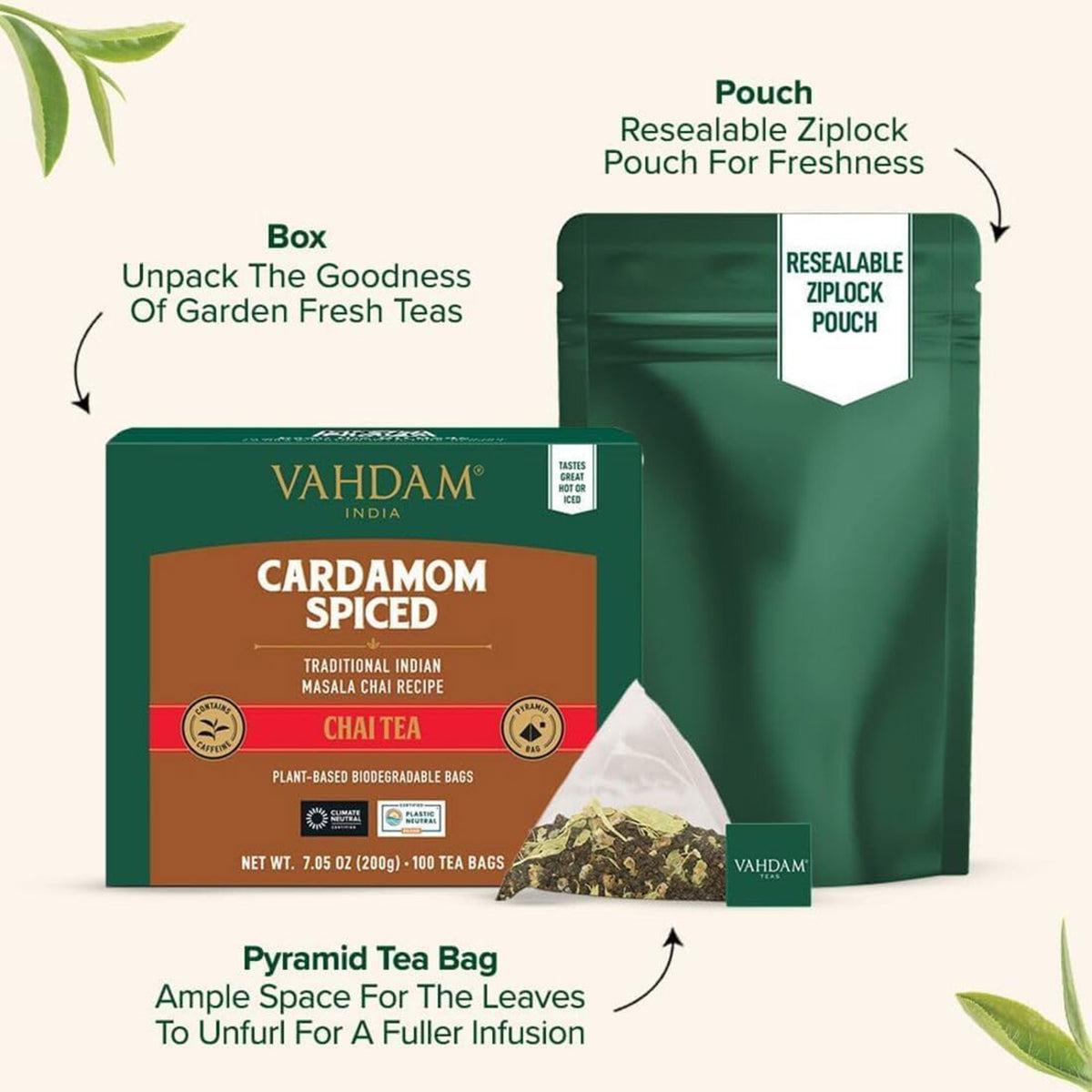 Cardamom Masala Chai Tea, 100 Count