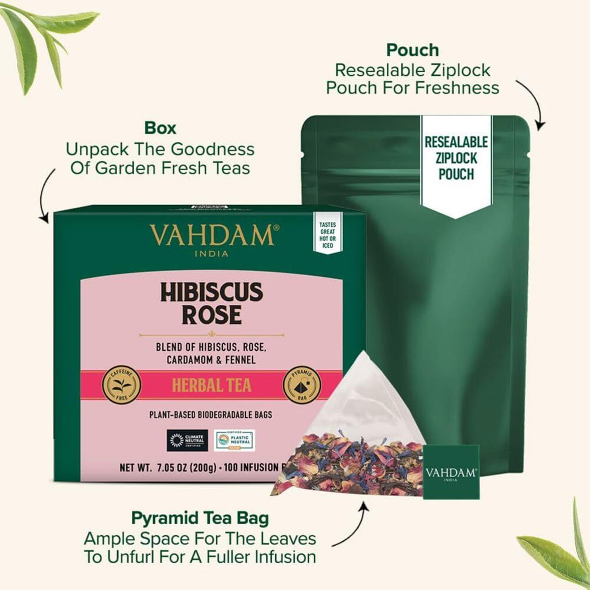 Hibiscus Rose Herbal Tea Tisane, 100 Count