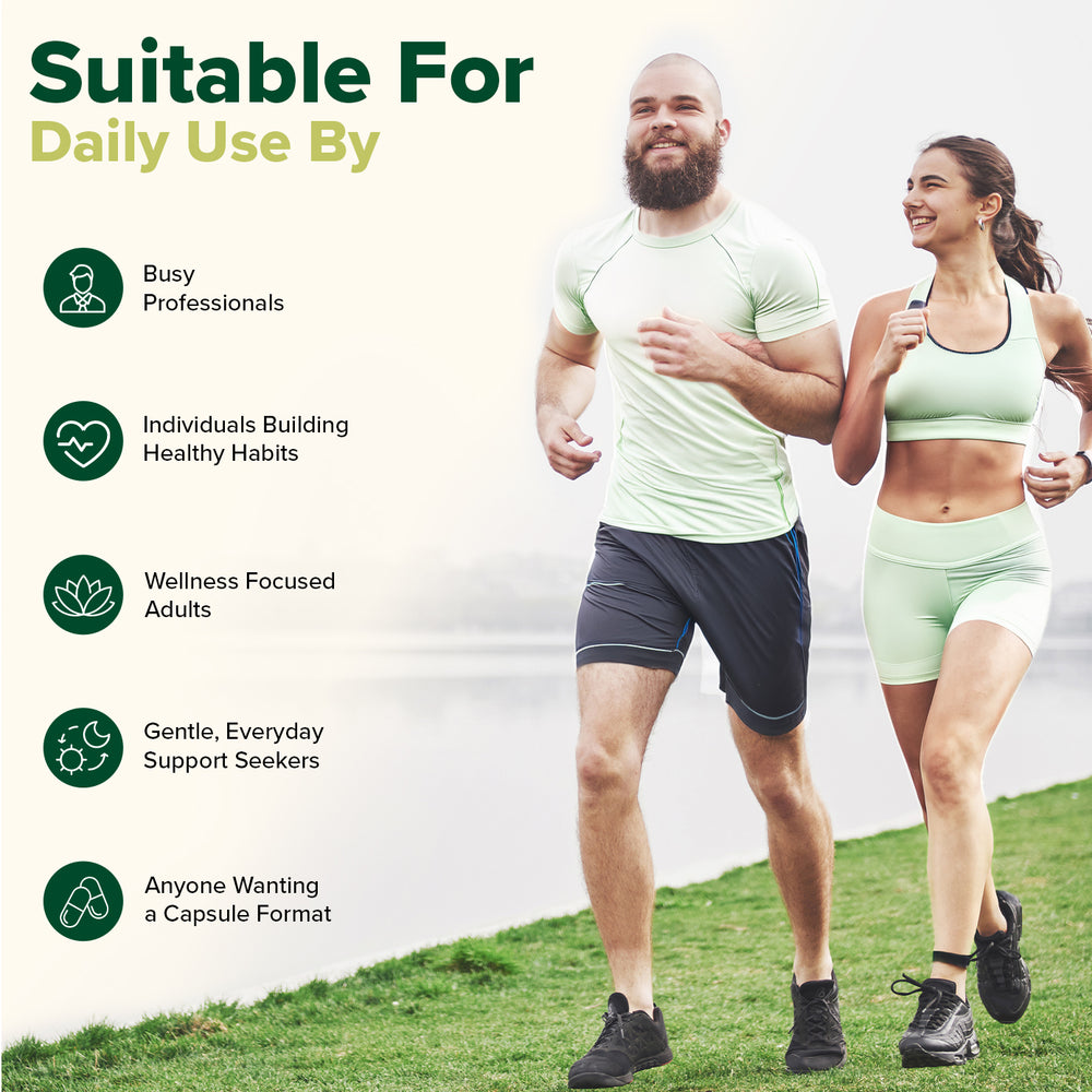 Suitable for daily use by busy professionals, people building healthy habits, wellness-focused adults, gentle everyday support seekers and anyone wanting a capsule format