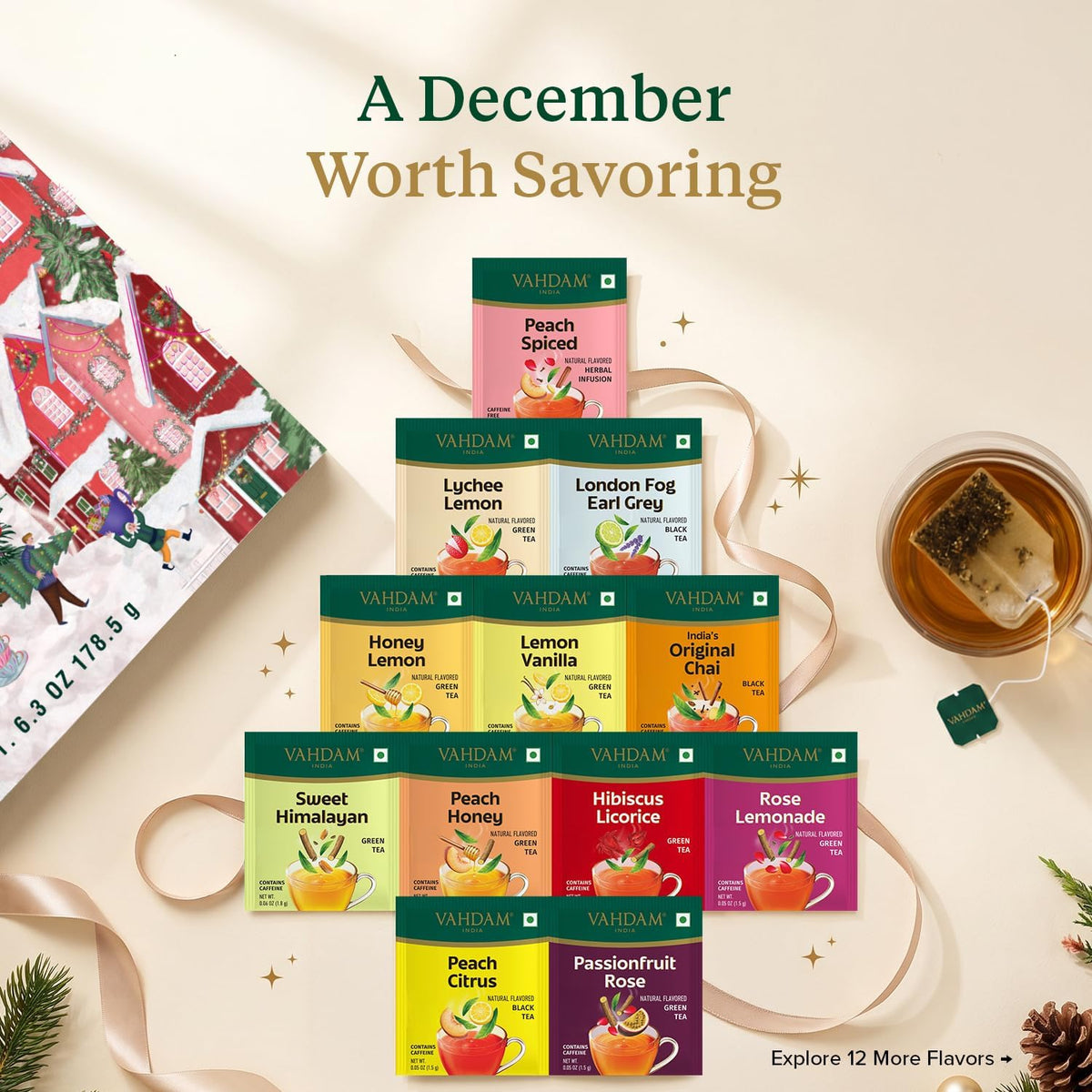 Tea Advent Calendar 2026 (24 Flavors, 5 Teabags each) Christmas Gift