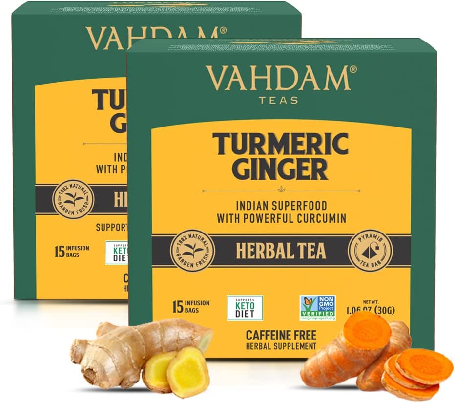 Turmeric Ginger Herbal Tea Tisane, 30 Count (15x2)