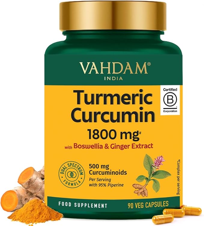 Vahdam Turmeric Curcumin supplement bottle