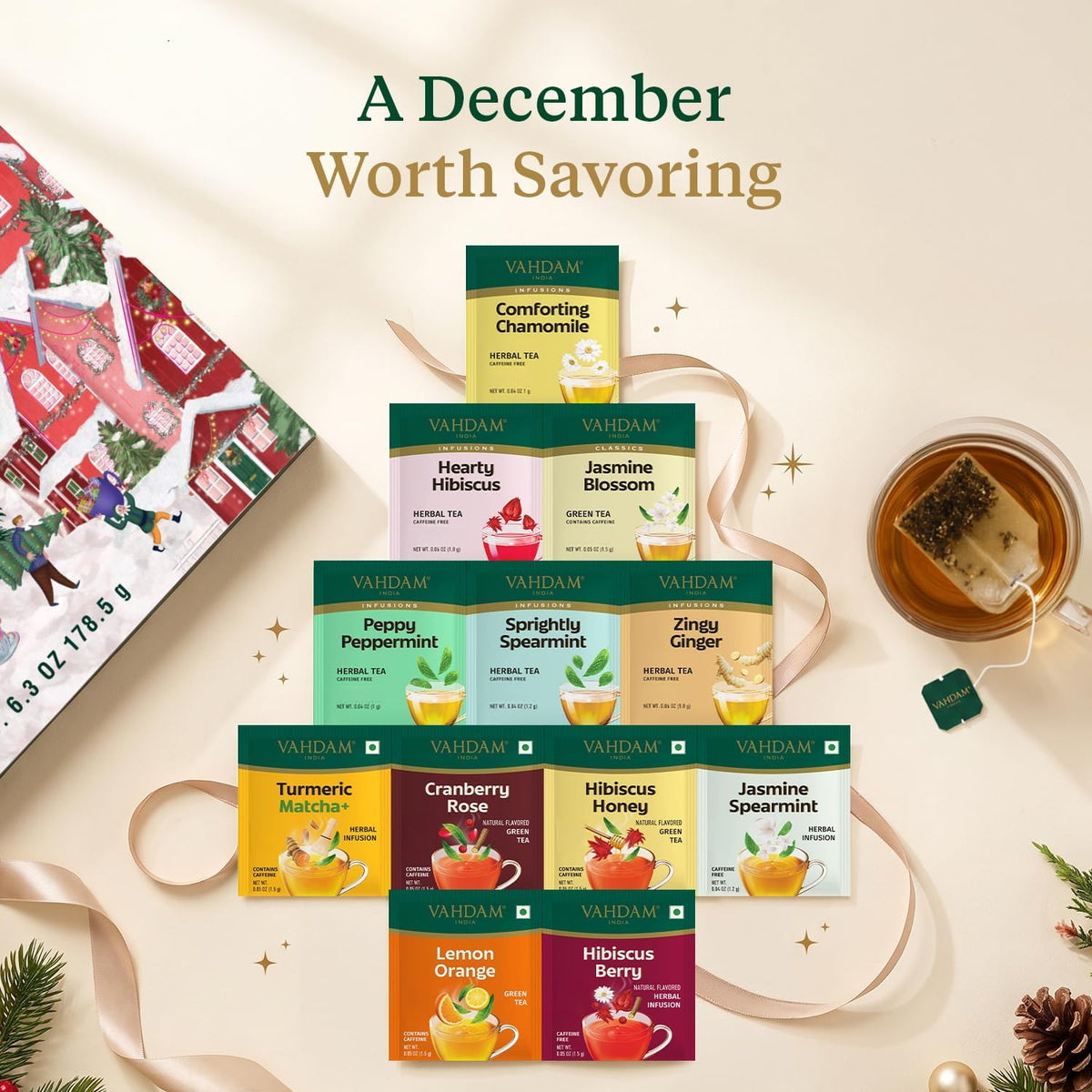 Tea Advent Calendar 2026 (24 Flavors, 5 Teabags each) Christmas Gift