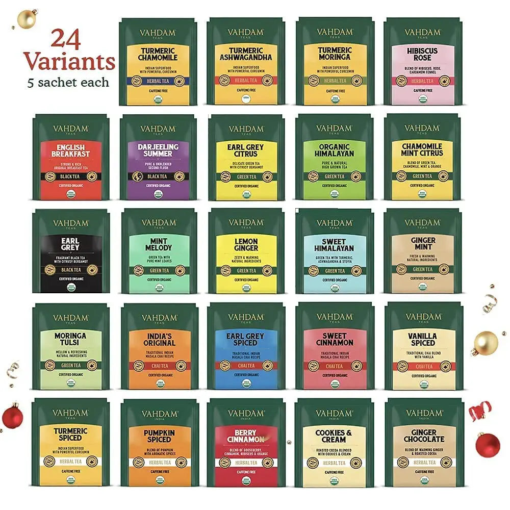 Advent Calendar Gift  | 24 Variants, 120 Tea Bags & Shimmer-Glass (Pack Of 2)