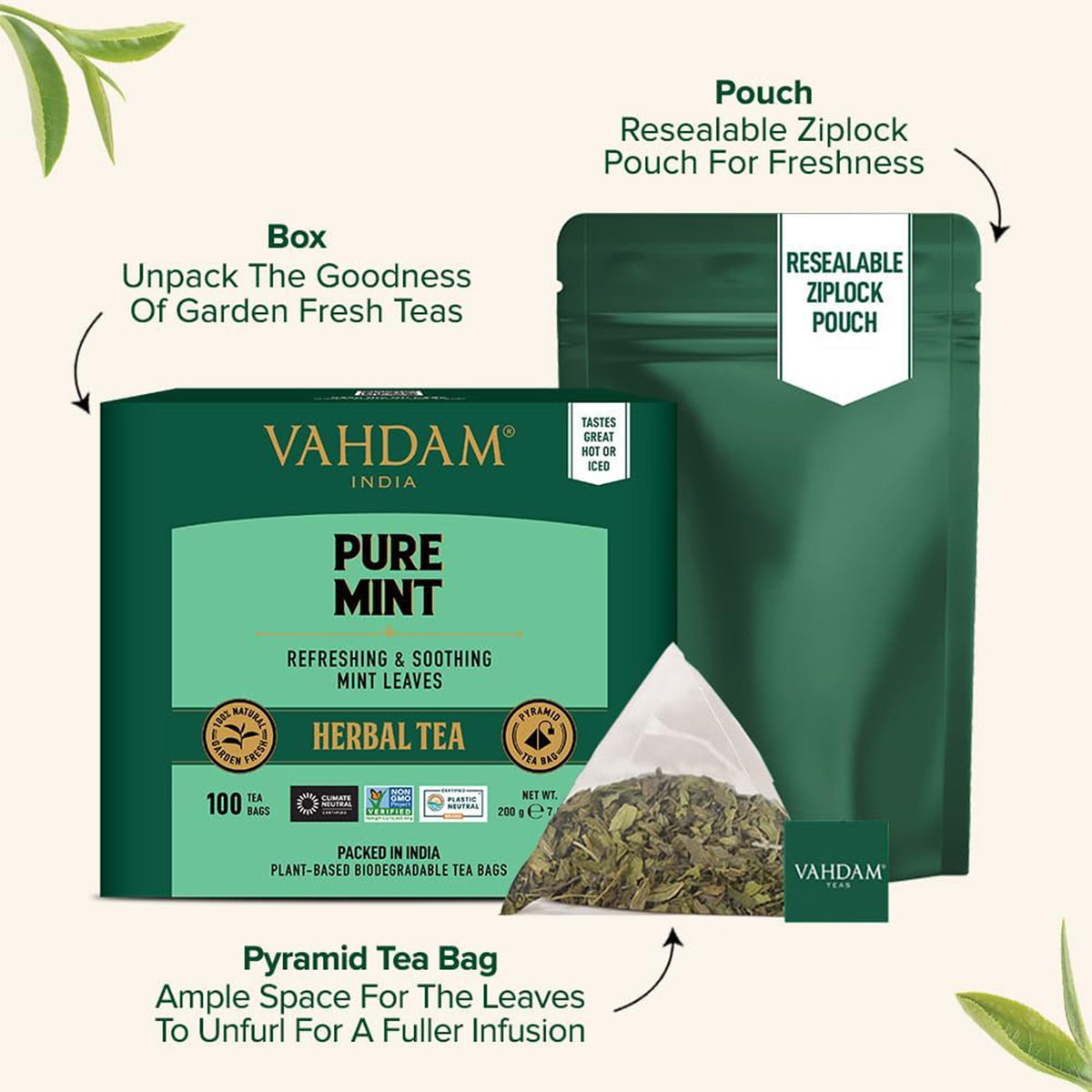 Pure Mint Herbal Tea Tisane, 100 Count