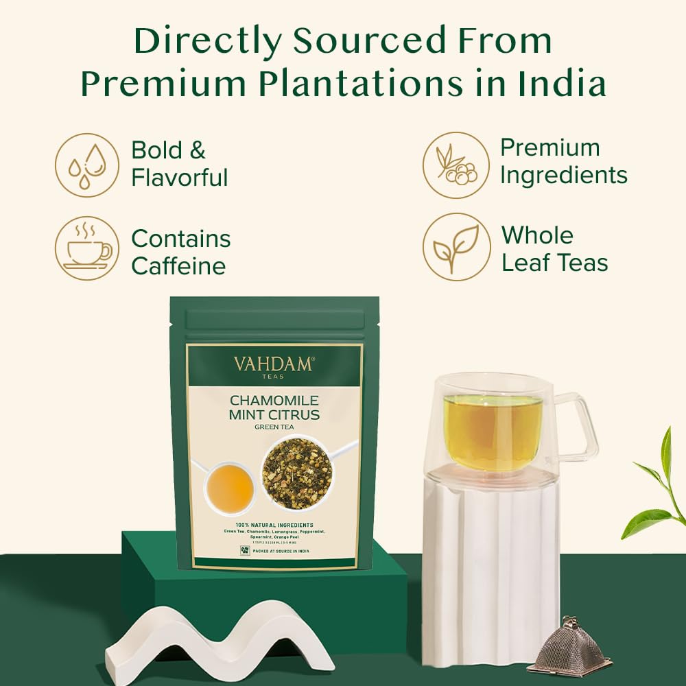 Chamomile Mint Citrus Green Tea, Loose Leaf | VAHDAM®
