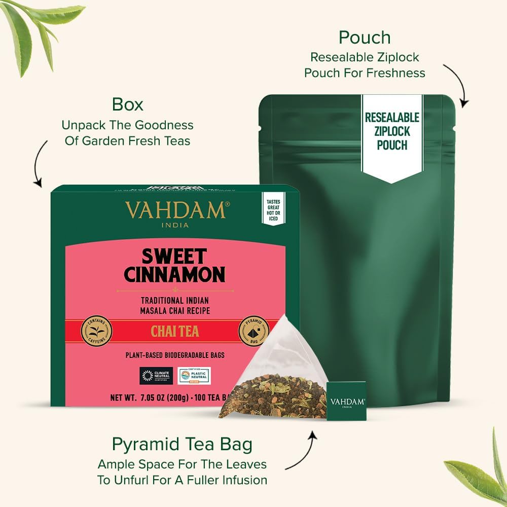 Sweet Cinnamon Masala Chai Tea Bags, 100 Count | VAHDAM®
