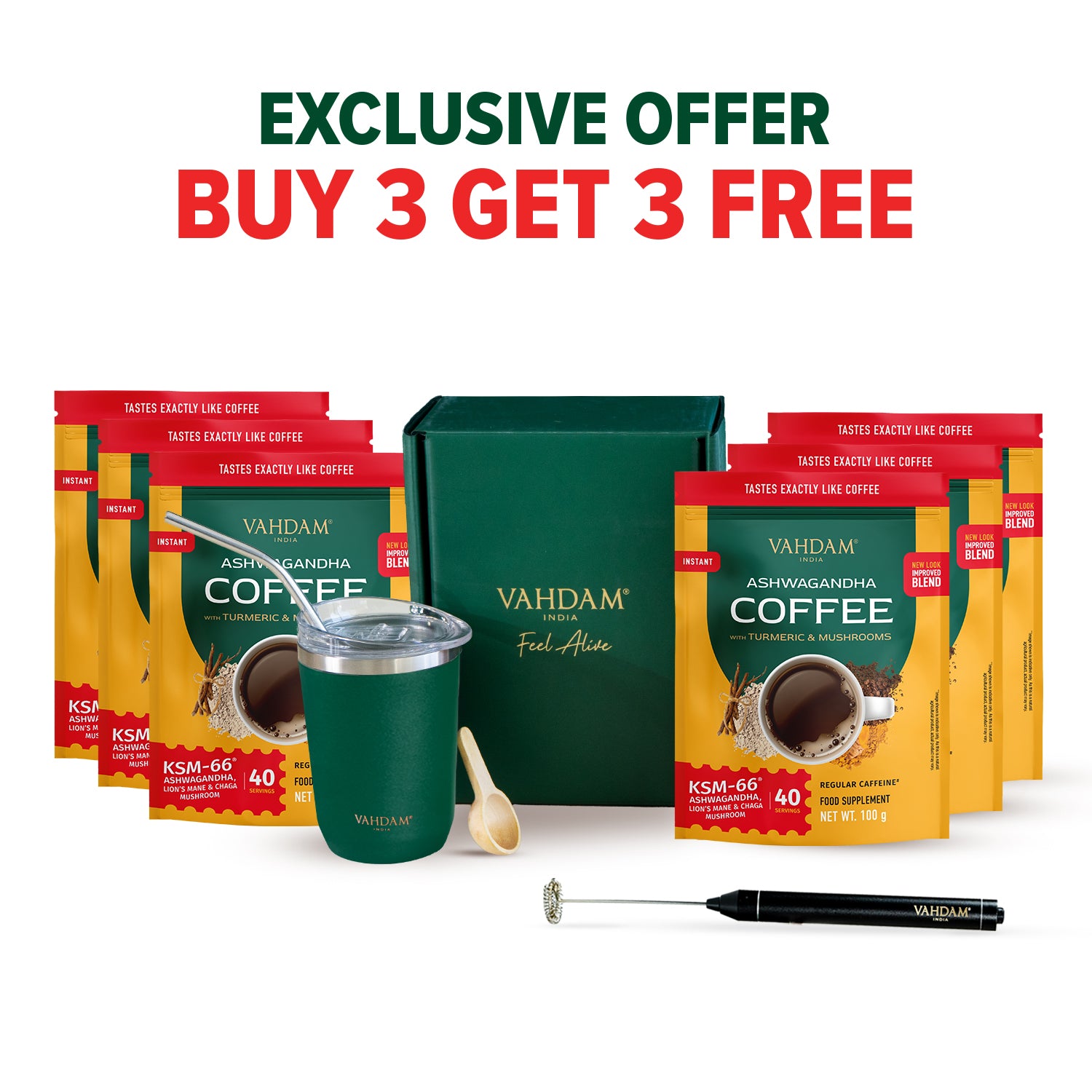 Ashwagandha Coffee 6 Packs (3+3 Free Packs + 8 FREE Gifts worth £70)