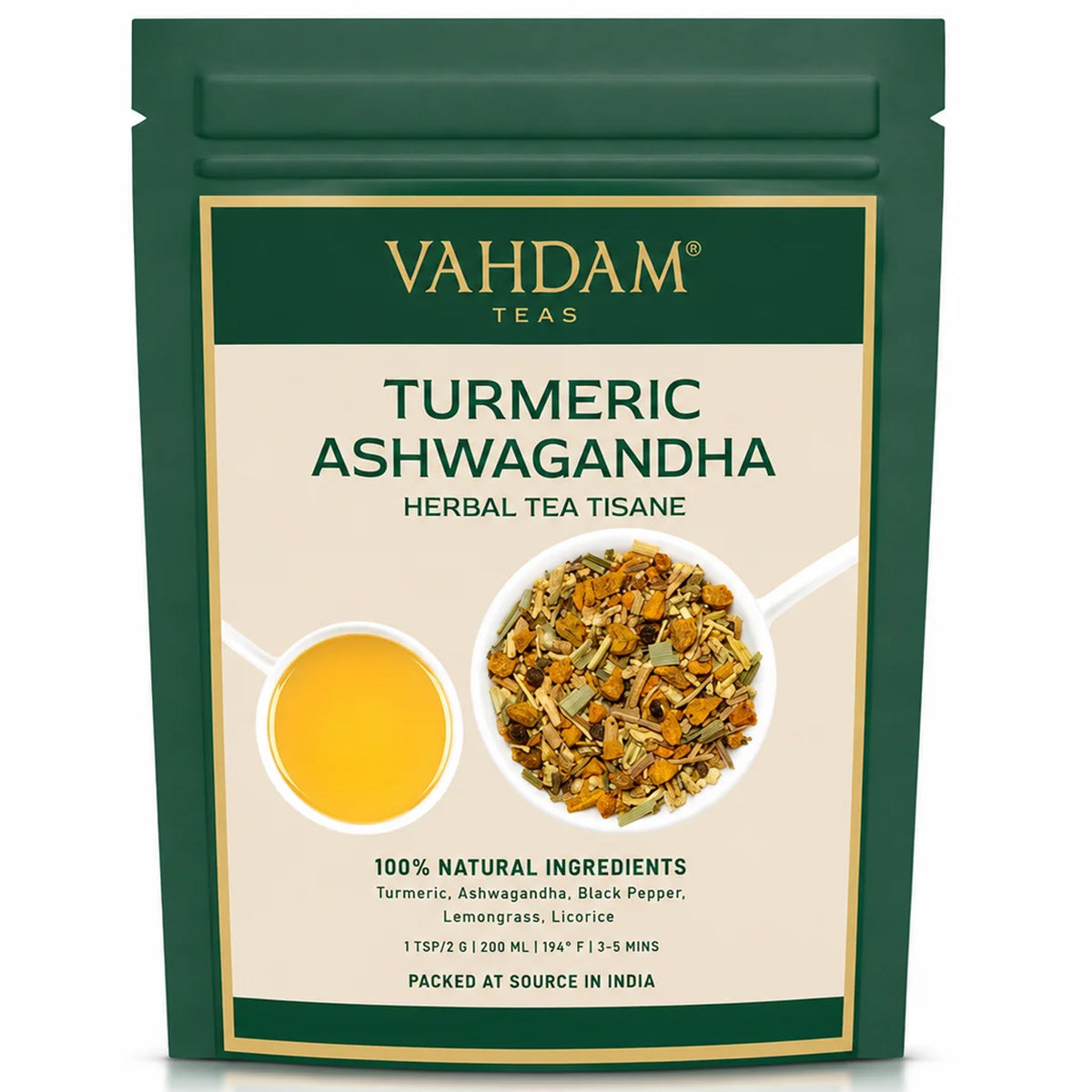 Turmeric Ashwagandha Herbal Tea Tisane, 3.53 oz/100g
