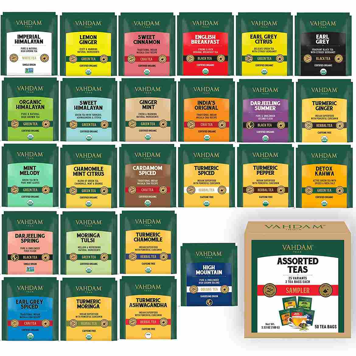 Assorted Tea Bags Sampler | 25 Variants, 50 Count