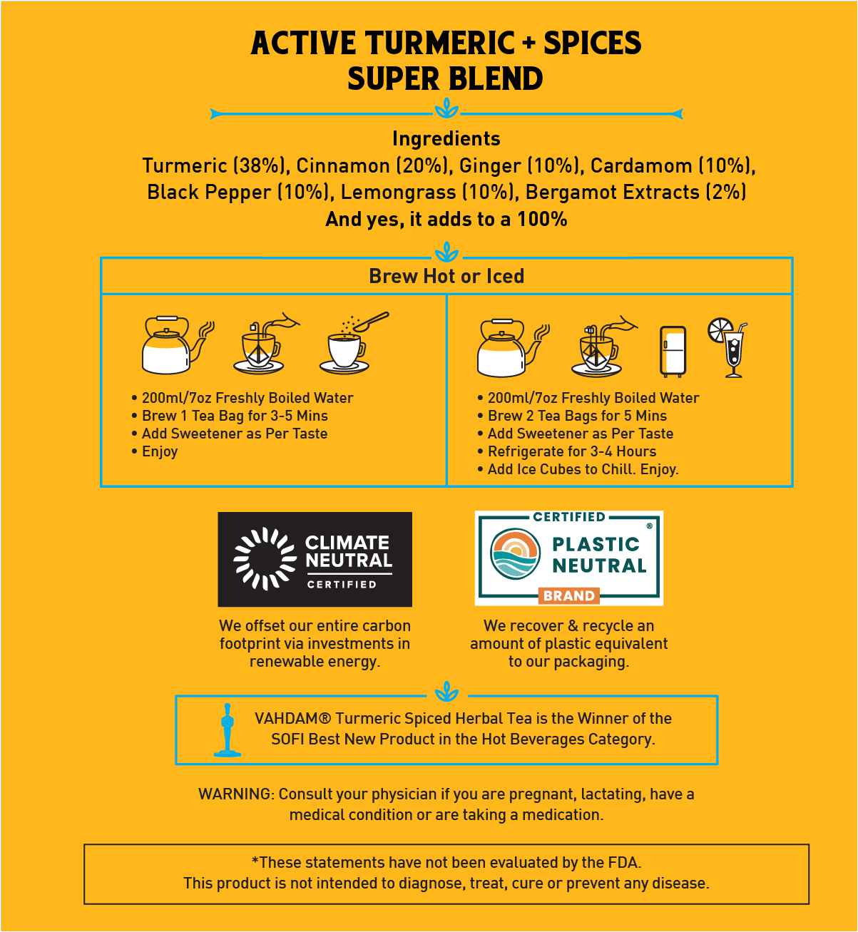 Turmeric Spiced Herbal Tea Tisane, 30 Count